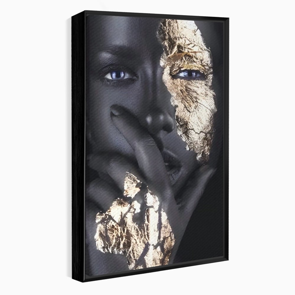 Tablou canvas cu tablou canvas cu portret de femeie, in rama de aluminiu negru